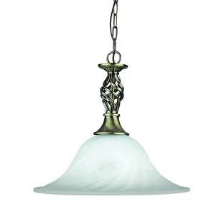 1 Light Dome Ceiling Pendant Antique Brass, Marble Glass, E27