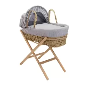 Clair de Lune Waffle Palm Moses Basket in Grey & Natural Folding Stand - Grey