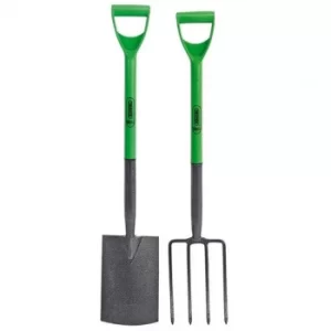 Draper Carbon Steel Garden Fork and Spade Set, Green