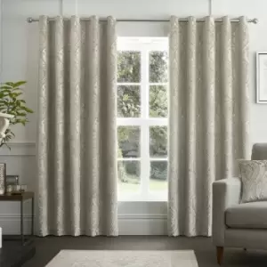 Chateau Damask Embossed Eyelet Lined Curtains, Natural, 90 x 90" - Curtina