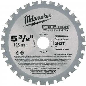 Milwaukee Endurance Metal Steel Cutting Circular Saw Blade 135mm 30T 20mm