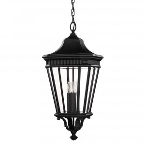 3 Light Large Outdoor Ceiling Chain Lantern Black, E14