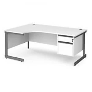 Dams International Left Hand Ergonomic Desk with White MFC Top and Graphite Frame Cantilever Legs and 2 Lockable Drawer Pedestal Contract 25 1800 x 12