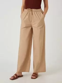 Wallis Elasticated Wide Leg Trousers - Stone, Cream, Size 10, Women