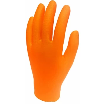 Disposable Gloves, Orange, Nitrile, Textured, Size 9, Pk-100 - Orange Gripper