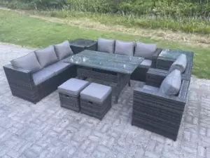 10 Seater Garden Furniture Rattan Lounge Sofa Set Patio Dining Table with 2 Armchair 2 Side Table 2 Stools