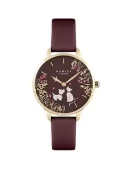 Radley Ladies Dark Cherry Strap With Two Dogs On Dial Watch