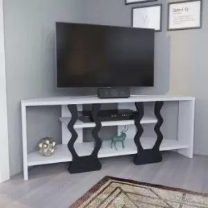 Decorotika - Firal Decorative 110 Cm Corner tv Stand, tv Unit, tv Cabinet, tv Stand With Shelves, Corner Unit - White And Black