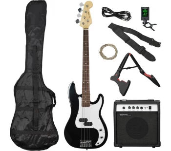 ROCKET XF Series Electric Bass Guitar Bundle - Black