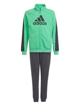 adidas Junior Boys Badge Of Sport Cotton Tracksuit - Green/Black, Size 3-4 Years