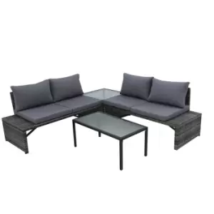 Out&out Original - DesignDrop- Filippo Rattan Lounge Set- 4 Seats- Table Included- Tempered Glass Table Top- Grey