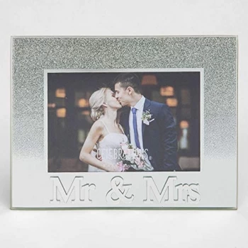 5" x 3.5" Silver Glitter Glass Frame - Mr & Mrs