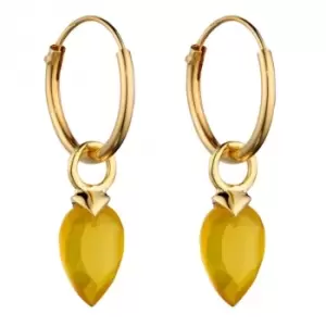 November Yellow Gold Plated Birthstone Chalcedony Stone Hoop Charm Earring Y2671