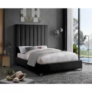 Alexo Upholstered Beds - Plush Velvet, Single Size Frame, Black - Black