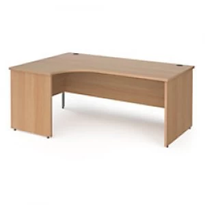 Dams International Left Hand Ergonomic Desk with Beech Coloured MFC Top and Silver Panel Ends and Silver Frame Corner Post Legs Contract 25 1800 x 120