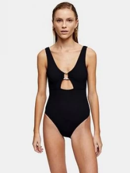 Topshop Crinkle Cut Out Ring Swimsuit - Black, Size 8, Women