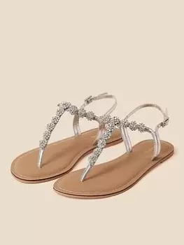 Accessorize Reno Silver Sparkle Sandal, Silver, Size 38, Women