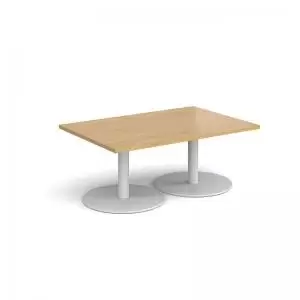 Monza rectangular coffee table with flat round white bases 1200mm x