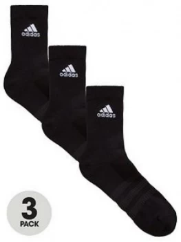 adidas Cushion 3 Pack Crew Socks - Black, Size 8.5-10, Men
