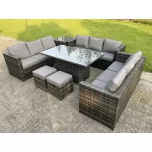 11 Seater Outdoor Rattan Sofa Set Lounge Adjustable Rising Lifting Side Tables Chairs Footstool Dark Grey Mixed - Fimous