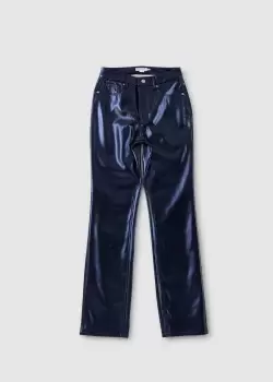 Good American Womens Good Icon Metallic Trousers In Blue Rinse Metallic