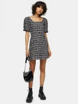 Topshop Volume Sleeve Boucl&eacute; Mini Dress - Monochrome, Mono, Size 10, Women