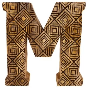 Letter M Hand Carved Wooden Geometric