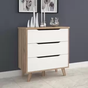 FWStyle Scandi 3 Drawer Wide Chest In White and Light Oak
