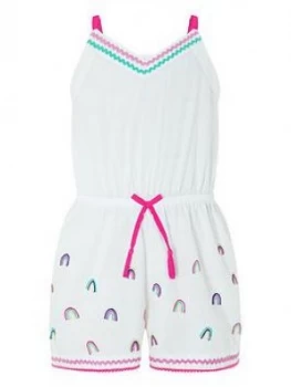 Accessorize Girls Embroidered Rainbow Playsuit - White, Size 11-12 Years, Women
