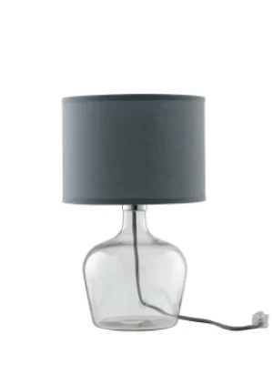 HENDRIX Table Lamp with Round Shade Grey, Fabric Lampshade 23x37cm