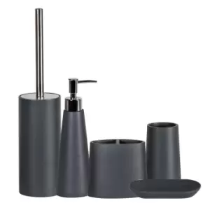 Showerdrape Alto 5 Piece Bathroom Set - Soap Dish, Tumbler, Toothbrush Holder, Liquid Dispenser, Toilet Brush - Grey
