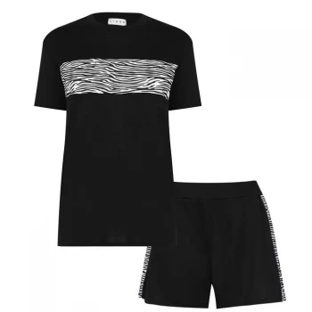 Linea Animal Printed Short and Tee Loungewear Co Ord Set - Black