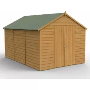 12' x 8' Forest Shiplap Dip Treated Windowless Double Door Apex Wooden Shed (3.6m x 2.61m) - Golden Brown