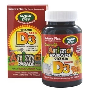 Natures Plus Source of Life Animal Parade Sugar Free Vitamin D3 500 IU Black Cherry Flavour 90 Chewable