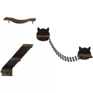 3 PCs Wall Mounted Cat Tree Cat Shelves Climbing Shelf Set - Brown - Brown - Pawhut