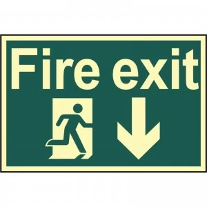 Scan Fire Exit Running Man Arrow Down Sign 300mm 200mm Photoluminescent