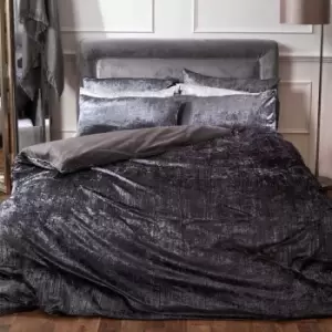 Sienna Valencia Crinkle Velvet Duvet Cover With Pillow Case Bedding Set Charcoal Super King