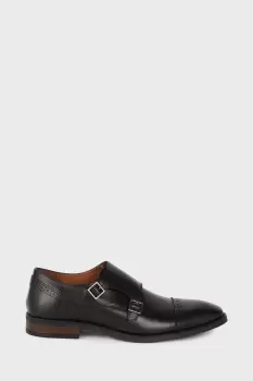 Mens Leather Smart Black Brogue Monk Shoes