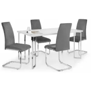 Julian Bowen Dining Set - Manhattan Gloss Table & 4 Calabria Velvet Grey Chairs