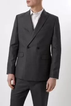 Mens Double Breasted Charcoal Wide Self Stripe Suit Jacket