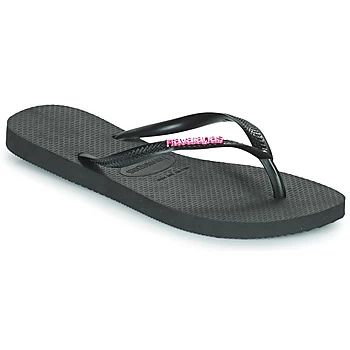 Havaianas SLIM LOGO METALLIC womens Flip flops / Sandals (Shoes) in Black - Sizes 1 / 2 kid,5,8,3 / 4,6 / 7