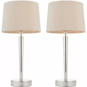 2 pack Modern Table Lamp & usb Charger Nickel & Mink Shade Metal Bedside Light