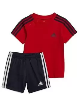 adidas Sportswear Unisex Infant 3 Stripe Short & Tee Set, Red, Size 2-3 Years