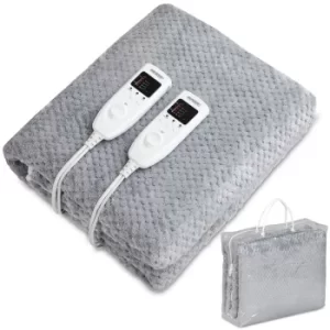 Double Heating Blanket 160x140cm (63x55 IN) with Timer Coral Fleece 2x60W Grey