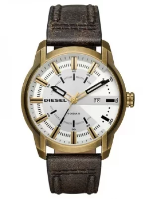 Diesel Mens Armbar Silver Dial Distressed Brown Leather Strap...