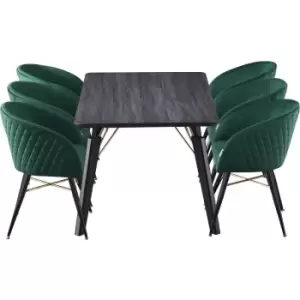 7 Pieces Life Interiors Vittorio Cosmo Dining Set - a Black Rectangular Dining Table and Set of 6 Green Dining Chairs - Green