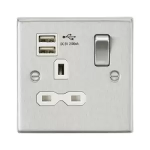 Knightsbridge - 13A 1G Switched Socket Dual usb Charger (2.1A) with White Insert - Square Edge Brushed Chrome