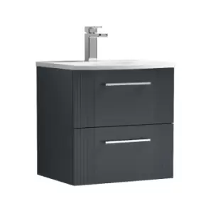 Deco Satin Anthracite 500mm Wall Hung 2 Drawer Vanity Unit with 30mm Curved Profile Basin - DPF1492G - Satin Anthracite - Nuie