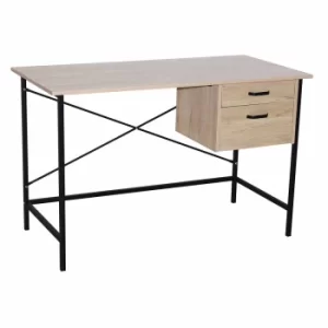 Loft Home Office 2 drawer desk with oak effect and grey metal legs
