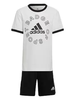 Boys, Adidas Infants Logo Graphic Short & Tee Set, White/Black, Size 3-4 Years